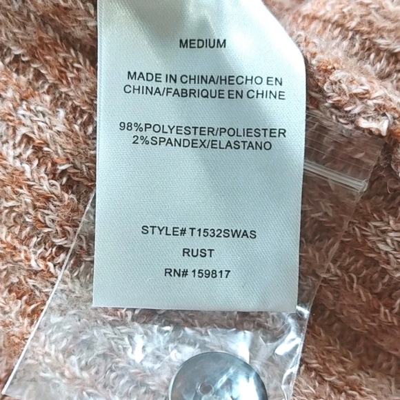 Altered State Cardigan Sweater Sz Med Rust Cable Knit Crop V-Neck 3 Button Nwt - Picture 7 of 10